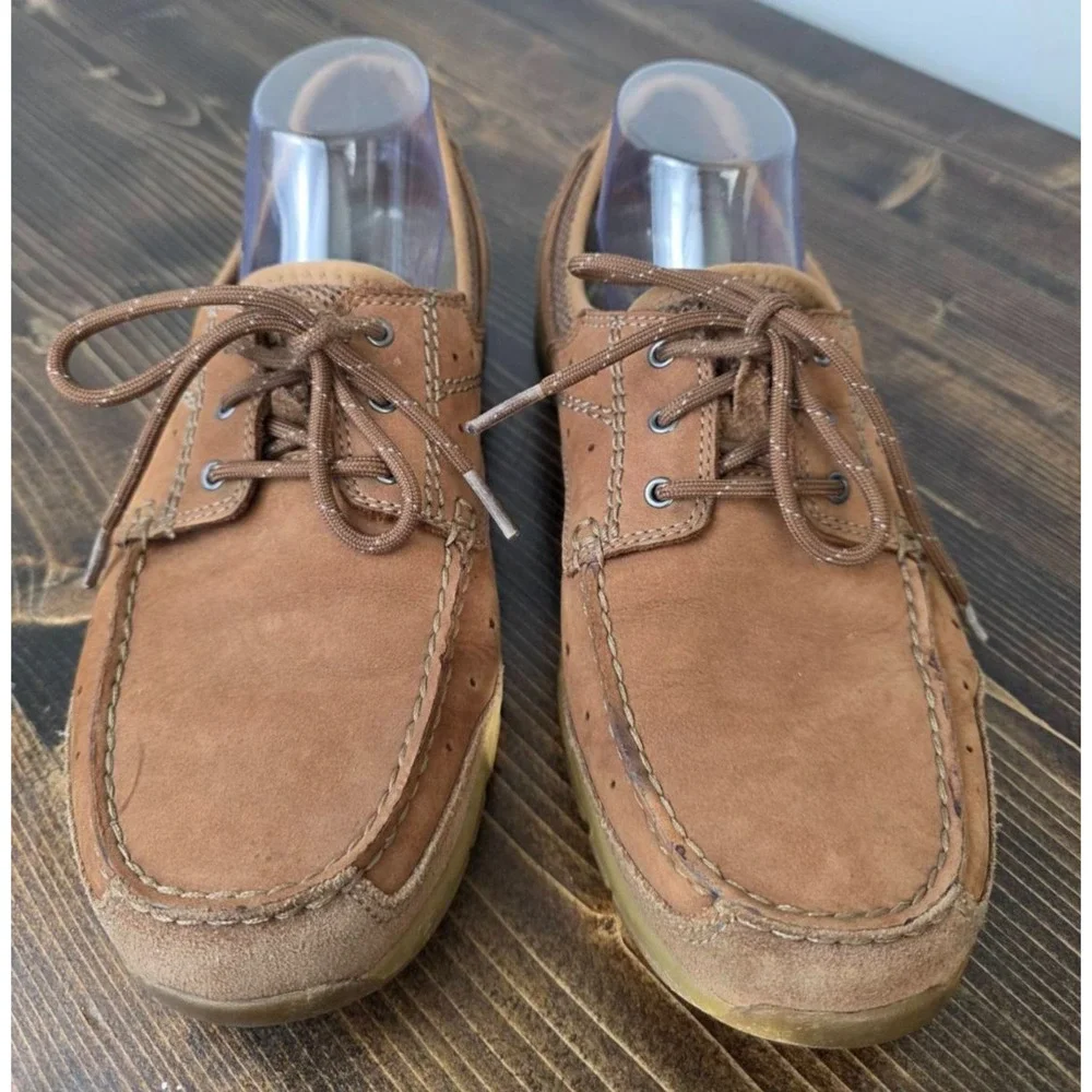 Clarks Men's Boat Shoes Size 9 M Brown Leather Slip On‎ Lace Up Comfort Loafers